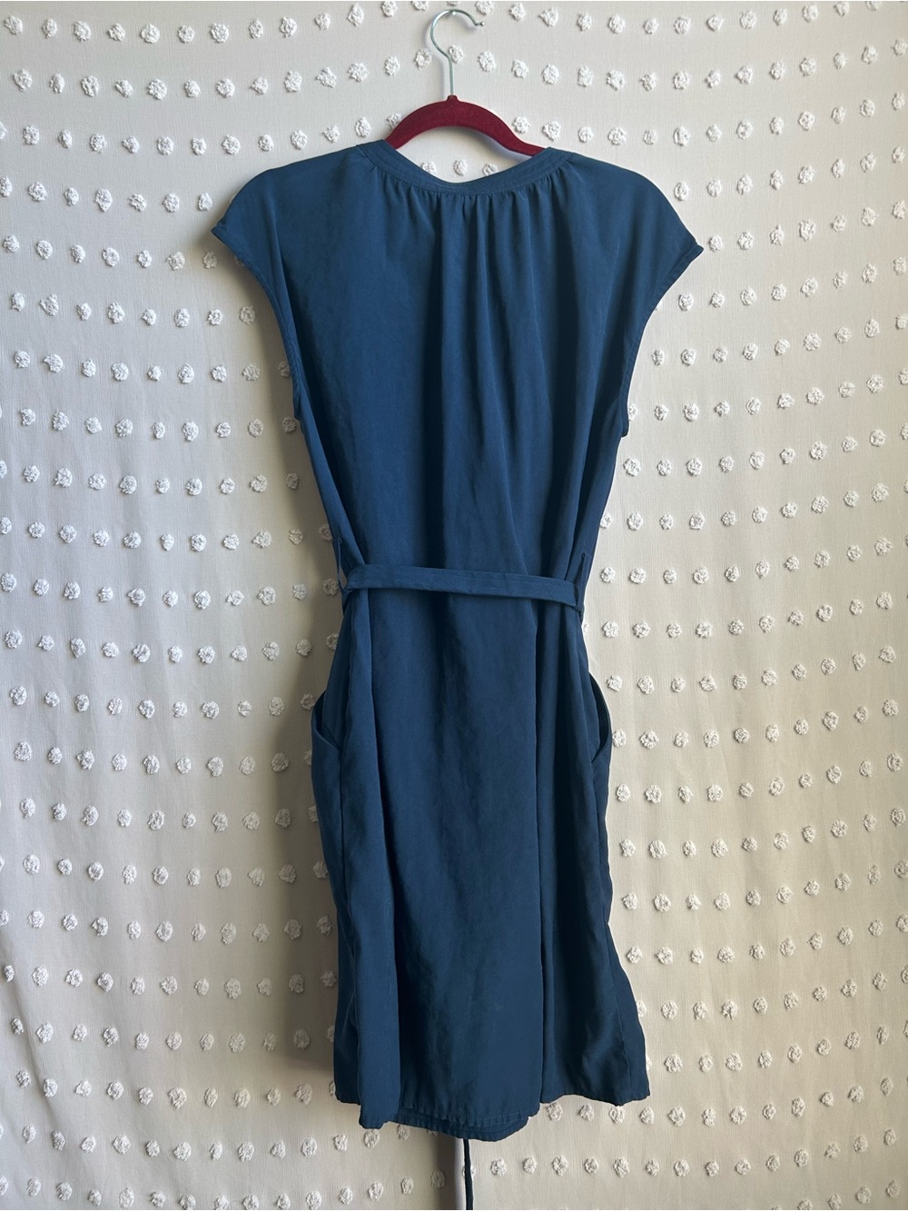 A loves A Knee Length Button Front Tie Waist Short Sleeve Dress Sz L Navy Blue - Picture 2 of 4